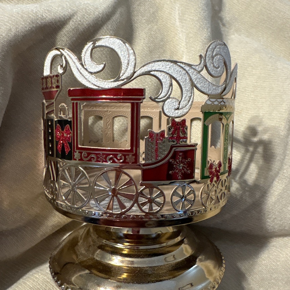 3 wick Bath & Body Works Silver and Red Candle Holder